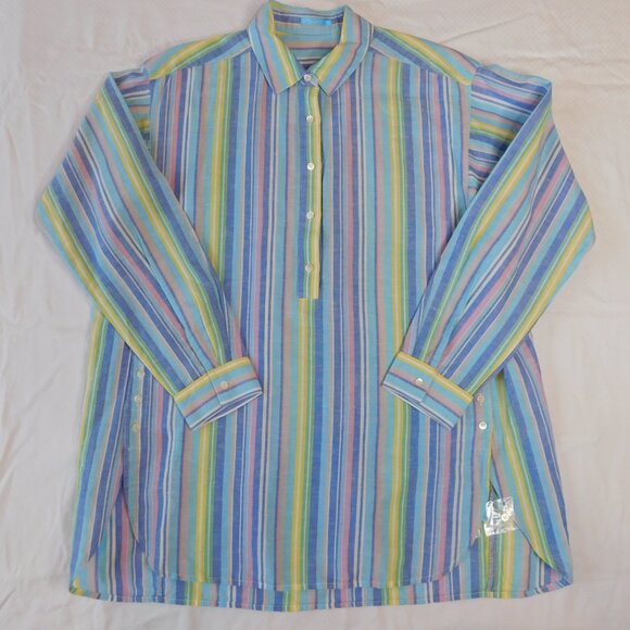 J. McLaughlin Fallon Blouse | Blue/Pink Multi Crayon | Linen & Cotton | NWT | L - Picture 11 of 11
